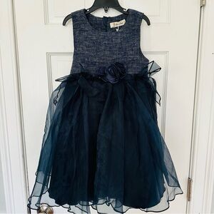 NWT Doe A Deer Navy Blue Tweed Top & Tulle Skirt Girls Party Dress Sz 6
